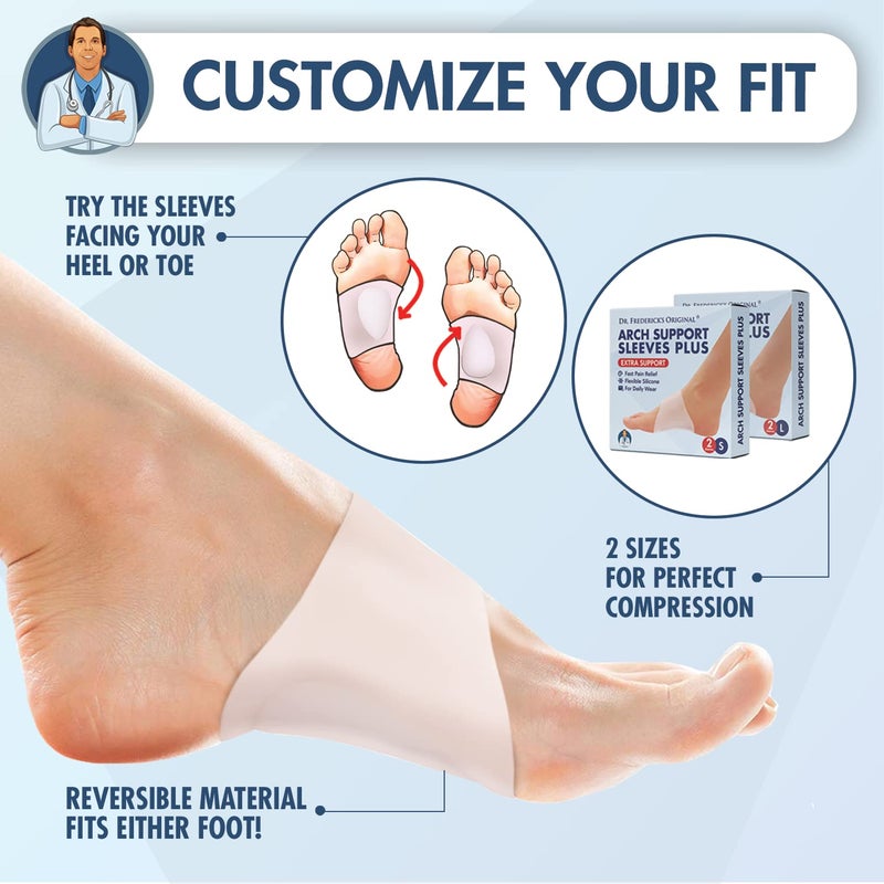 Dr. Frederick's Original Arch Support Sleeves Plus - 2 ct - Doctor-Developed Plantar Fasciitis & Flat Feet Relief - Foot Braces for Fallen Arches, Heel Pain & Achy Feet - Soft Gel Cushion - L/XL - Image 5
