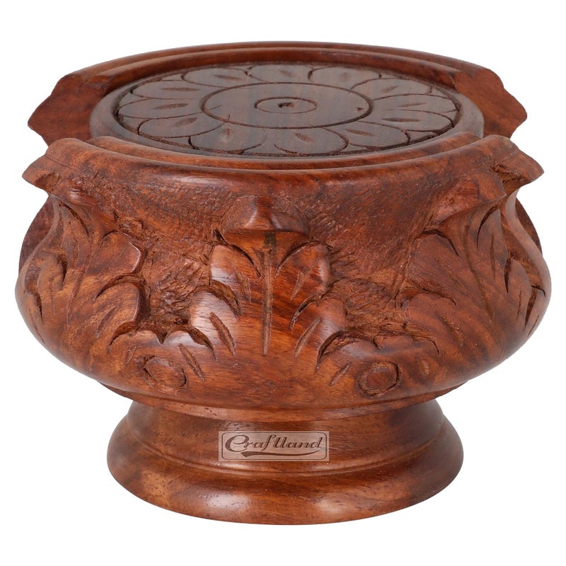 Craftland Wooden Handmade Carved Set of 6 with Decorative Holder Tabletop Coasters for Tea Coffee Cups Mugs Beer Cans Bar Glass Indian Handicrafts - Image 2