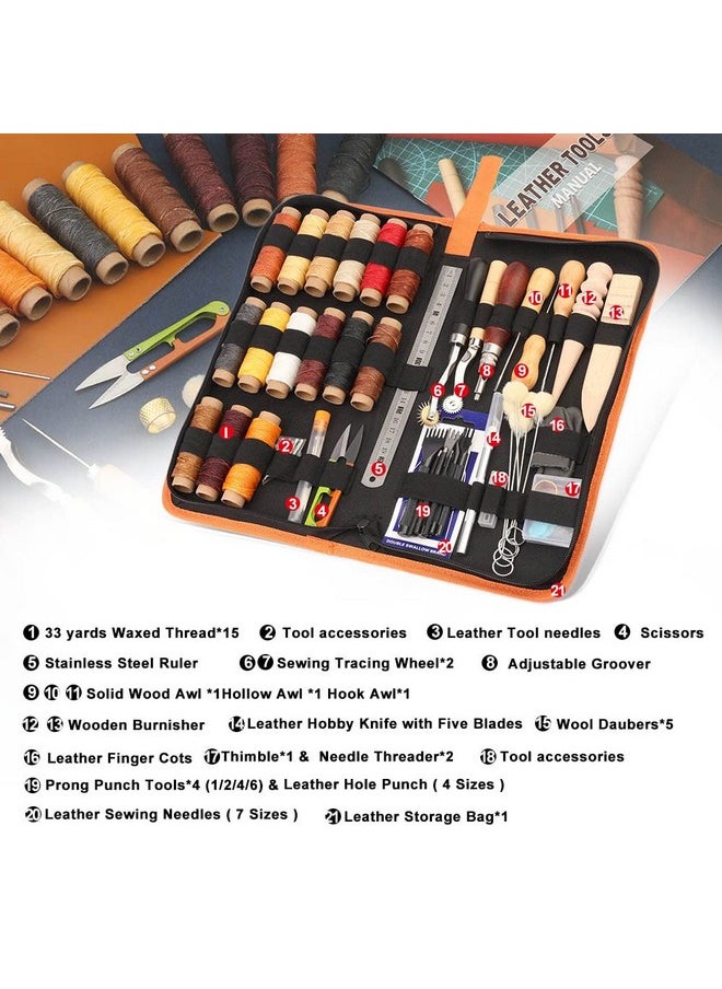 Butuze Leather Working Tools Leather Tool Kit Practical Leather Craft Kit With Waxed Thread Groover Awl Stitching Punch Hole For Leathercraft Beginner Or Adults Gifts Comes With Tool Manual  - Image 2
