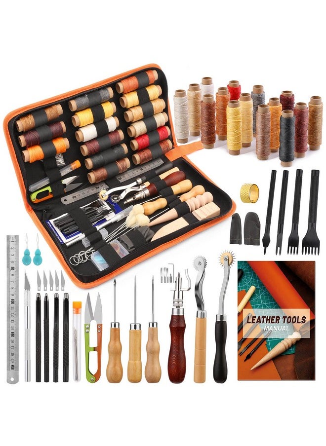 Butuze Leather Working Tools Leather Tool Kit Practical Leather Craft Kit With Waxed Thread Groover Awl Stitching Punch Hole For Leathercraft Beginner Or Adults Gifts Comes With Tool Manual  - Image 1