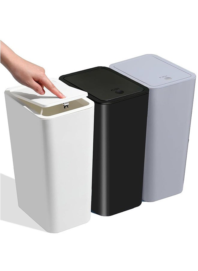 LENND Bathroom Small Trash Can with Lid 3 Pack,10L / 2.6 Gallon Slim Garbage Bin Wastebasket with Pop-Up Lid for Bedroom, Office, Kitchen, Craft Room, Fits Under Desk, Cabinet, Sink  - Image 1