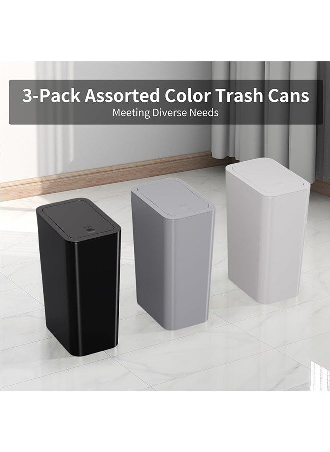 LENND Bathroom Small Trash Can with Lid 3 Pack,10L / 2.6 Gallon Slim Garbage Bin Wastebasket with Pop-Up Lid for Bedroom, Office, Kitchen, Craft Room, Fits Under Desk, Cabinet, Sink  - Image 2