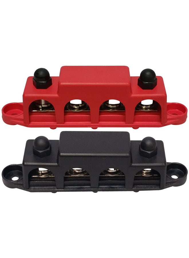 4 Stud busbar BAR power distribution block for marine battery terminals, 12V power and ground distribution block, battery terminal terminal busbar (standard version), red and black pair - M10 (3/8) studs - Image 2