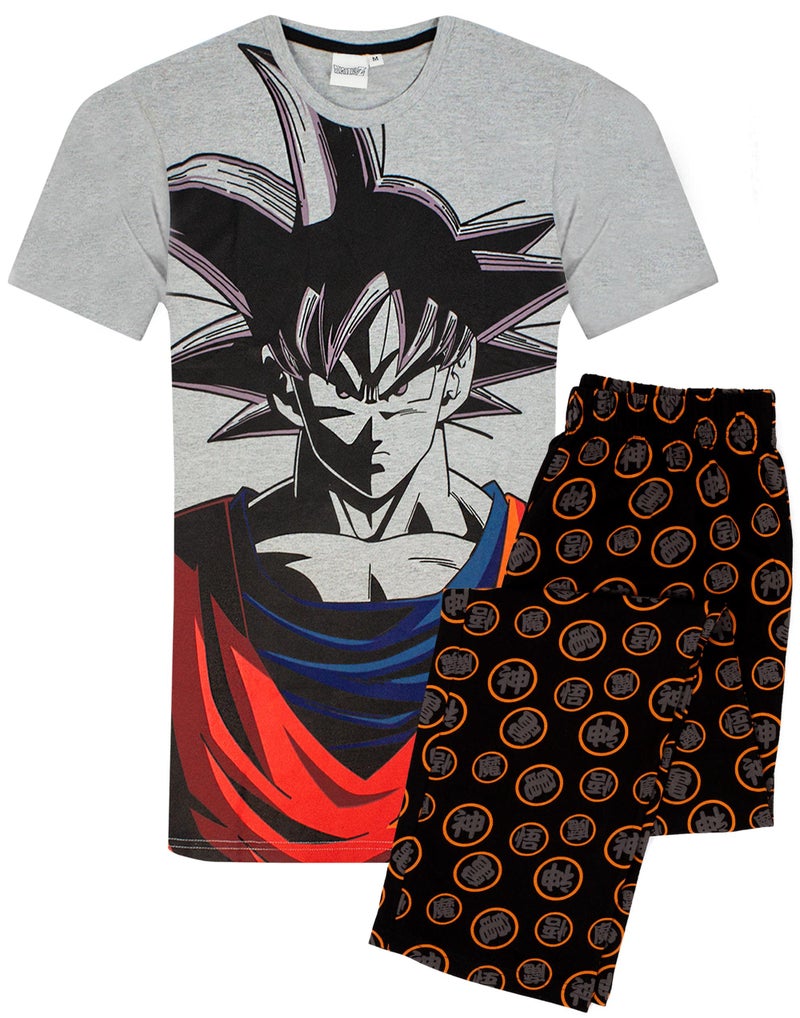 Dragon Ball Z Pyjamas For Mens | Goku Character Short Sleeve Grey T-Shirt With Short OR Long Leg Options | Anime Merchandise - Image 1