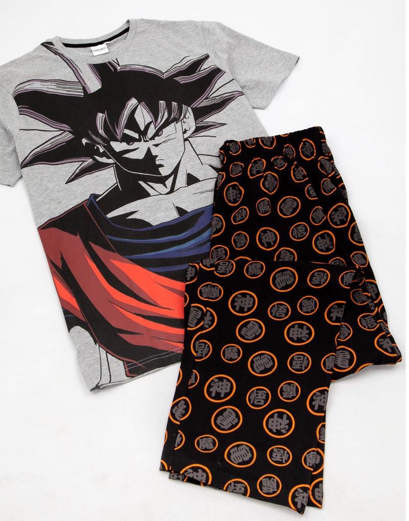 Dragon Ball Z Pyjamas For Mens | Goku Character Short Sleeve Grey T-Shirt With Short OR Long Leg Options | Anime Merchandise - Image 3