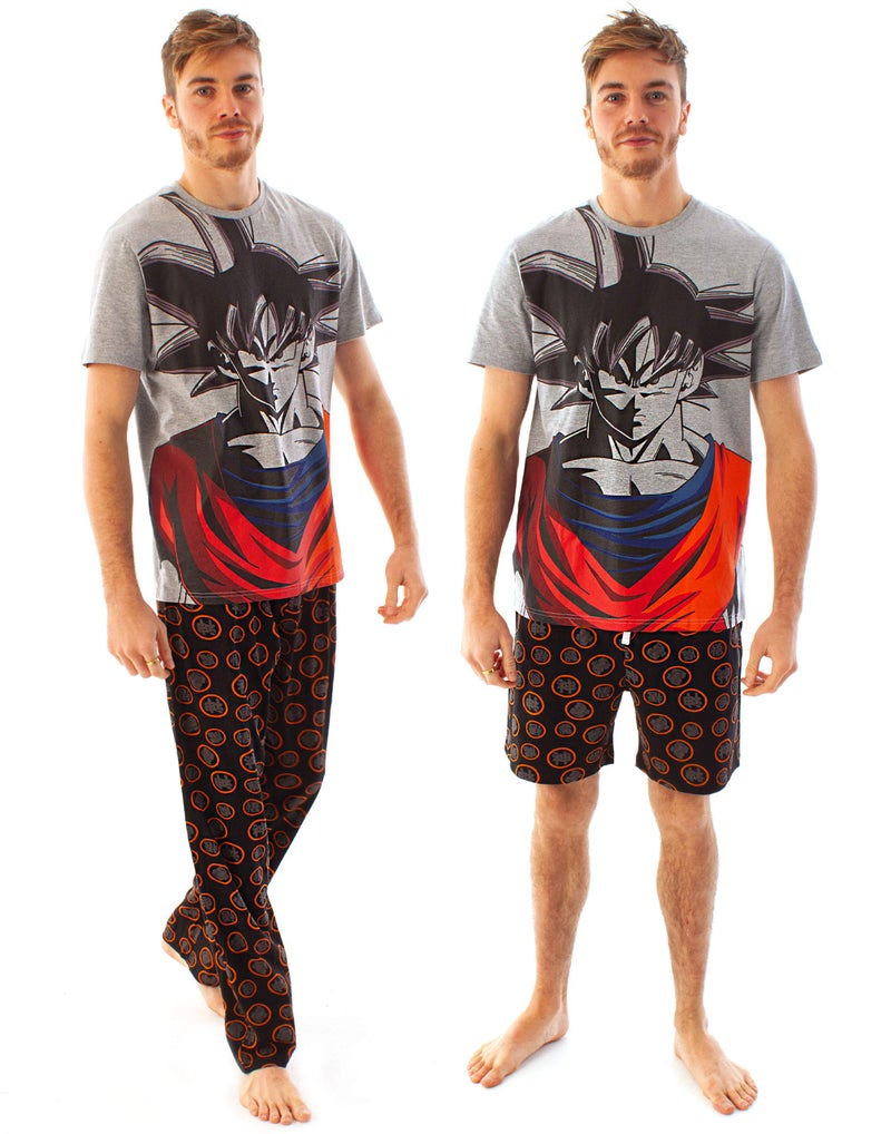 Dragon Ball Z Pyjamas For Mens | Goku Character Short Sleeve Grey T-Shirt With Short OR Long Leg Options | Anime Merchandise - Image 2