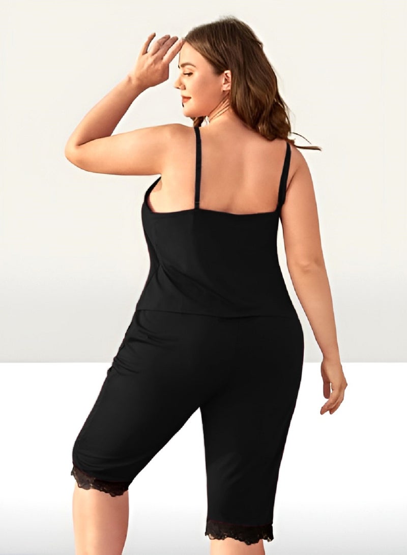 pajama set women comfortable design features delicate lace details on the neckline and edges  - Image 2