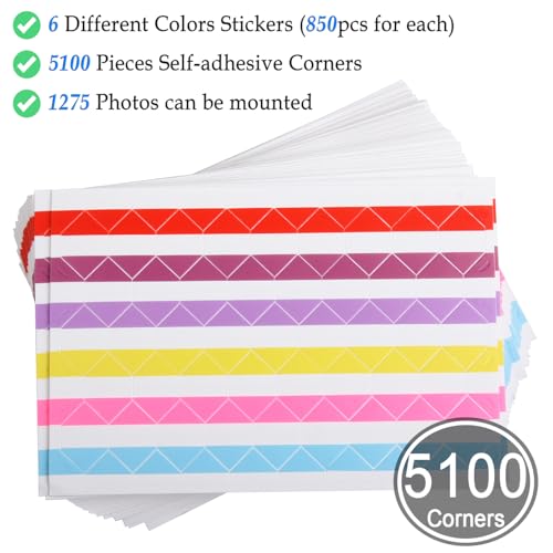 ADVcer 50 Sheets Self Adhesive Photo Corners - Hold 1275 Photos - 6 Colors 5100 pcs Photo Mounting Corner Stickers for Polaroid, Instax Foto of DIY Picture Scrapbook and Recollections Photo Album - Image 2