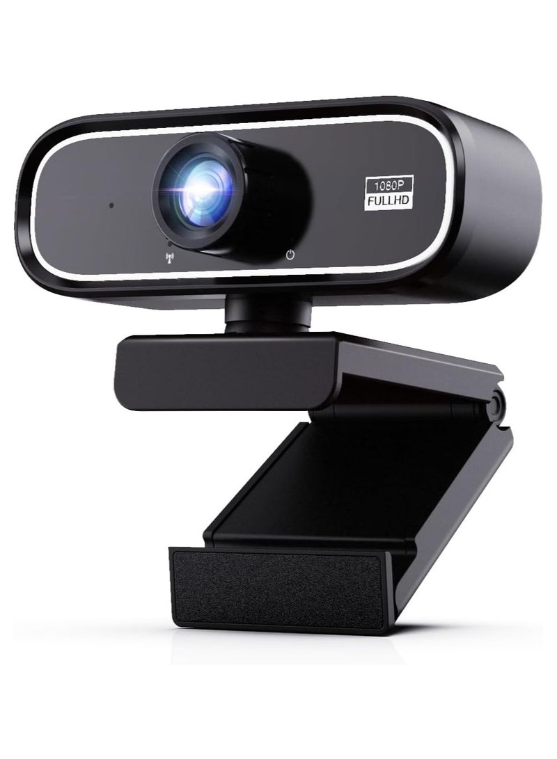Webcam 1080P Full HD, 2 Megapixel Ultra Wide Angle Lens, Automatic Light Adjustment, Built-in Long Range Microphone, Zoom Camera for Skype, Web Meetings, Video Calls, Remote Work, Streaming - Image 1