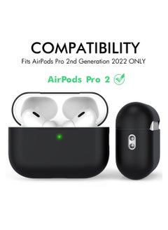 سيوسي غطاء حافظة AirPods Pro 2 2022، غطاء حماية من السيليكون الفاخر مع حبل حماية كامل مع ضوء LED أمامي مرئي (أسود)  - Image 2