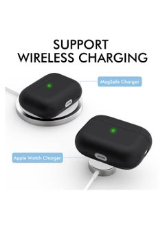 سيوسي غطاء حافظة AirPods Pro 2 2022، غطاء حماية من السيليكون الفاخر مع حبل حماية كامل مع ضوء LED أمامي مرئي (أسود)  - Image 3