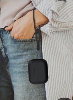 سيوسي غطاء حافظة AirPods Pro 2 2022، غطاء حماية من السيليكون الفاخر مع حبل حماية كامل مع ضوء LED أمامي مرئي (أسود)  - Image 5
