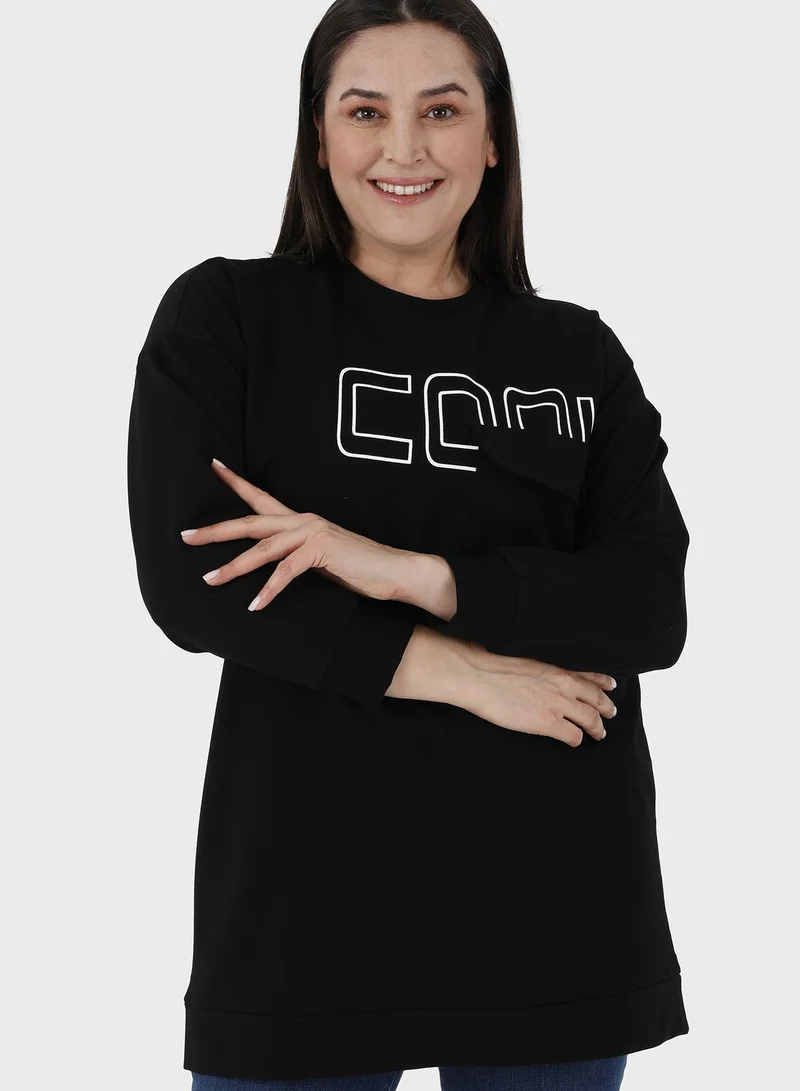 Alia by modanisa Round Neck Printed Sweatshirt