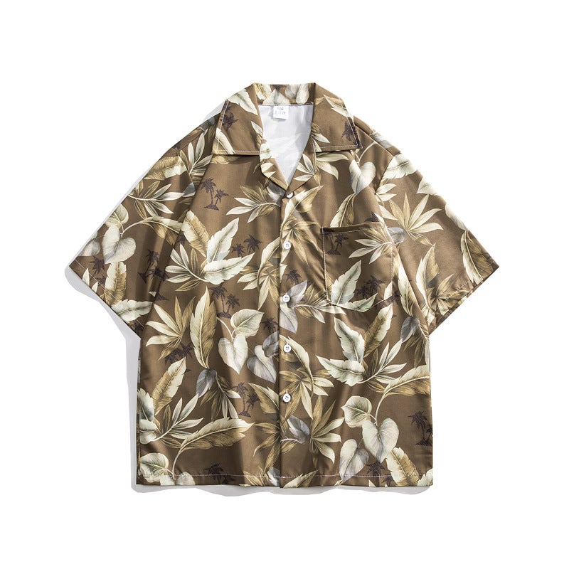 Thai Cuban Collar Floral Shirt Unisex Loose Retro Hawaiian Vacation Loose Beach Short Sleeve Shirt For Couple - Image 1