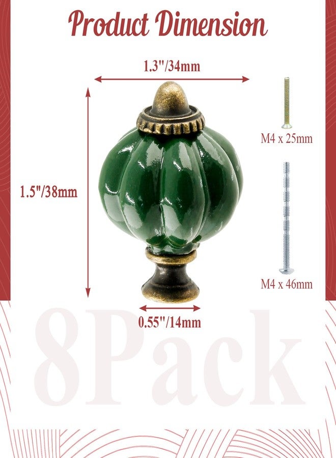 Suiwotin 8pcs Ceramic Pumpkin Cabinet Knobs, Dark Green Vintage Drawer Knobs for Vanity, Closet, Cupboard - Image 2