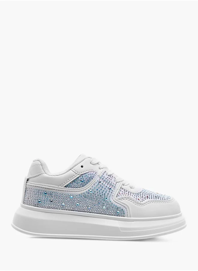 Celeste Girls' Embellished Sneakers with Hook and Loop Closure Ramadan Collection