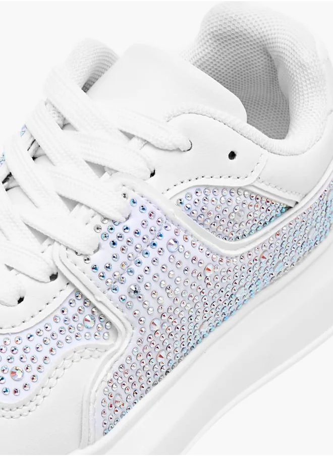 Celeste Girls' Embellished Sneakers with Hook and Loop Closure Ramadan Collection