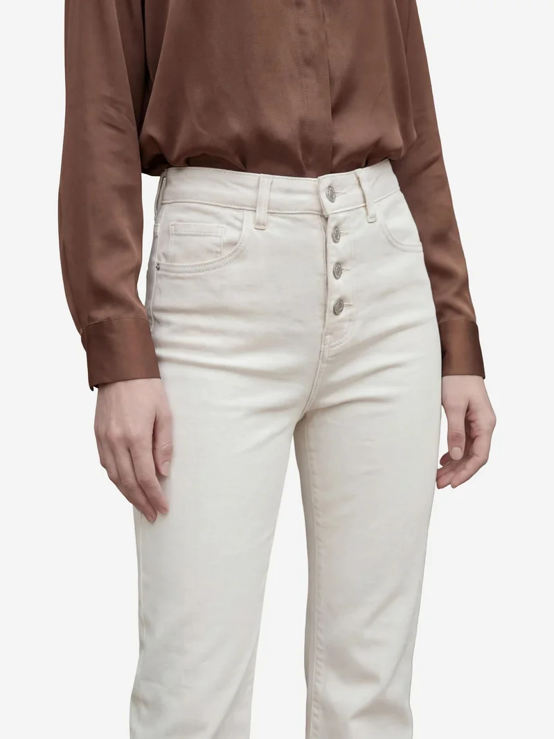 MY FASHION Cream Natural MY FASHION High Waist Flare Leg Denim Pants for Women | Best Price UAE