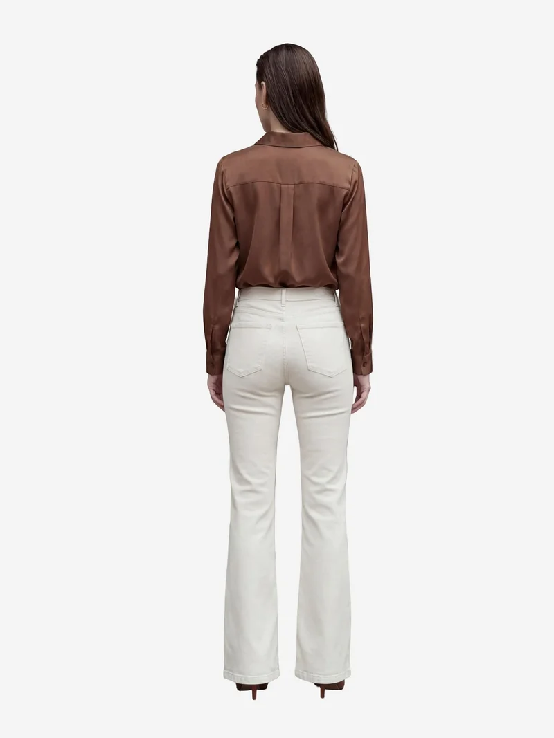 MY FASHION Cream Natural MY FASHION High Waist Flare Leg Denim Pants for Women | Best Price UAE