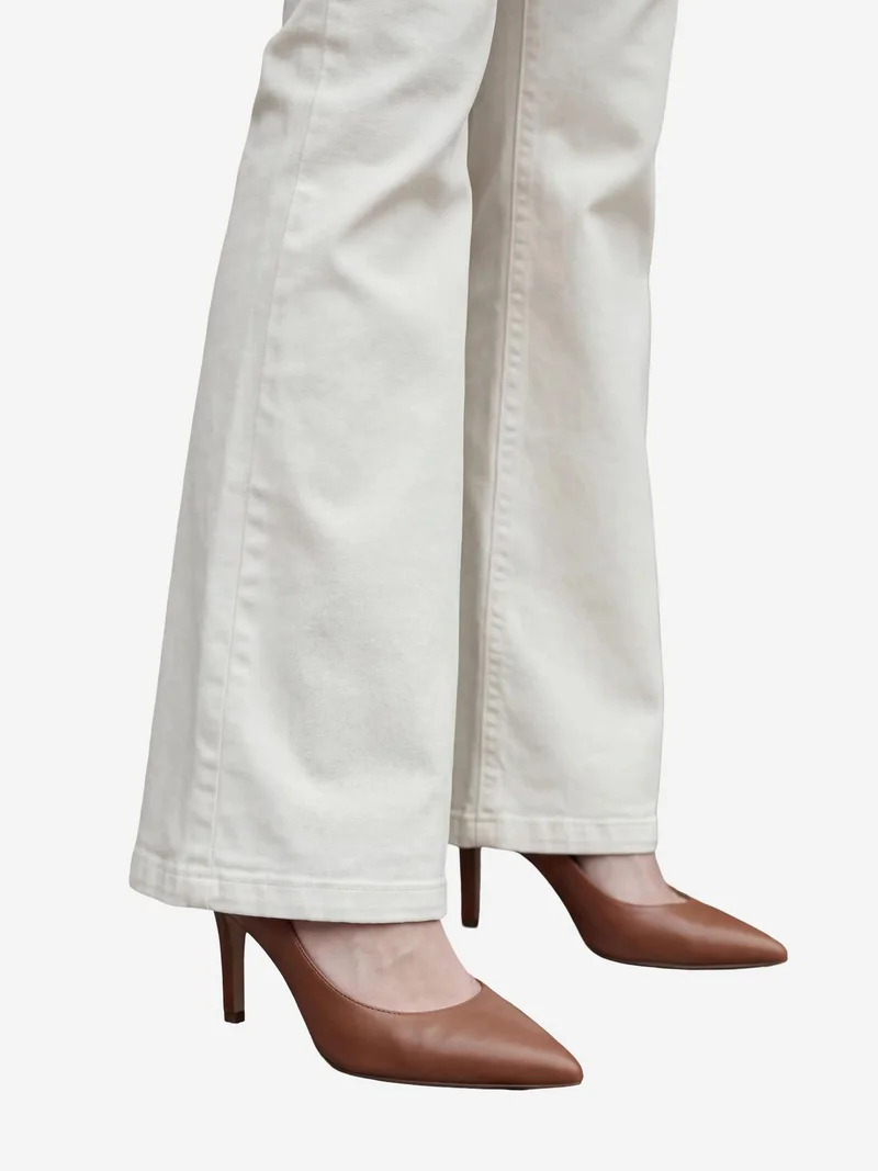 MY FASHION Cream Natural MY FASHION High Waist Flare Leg Denim Pants for Women | Best Price UAE