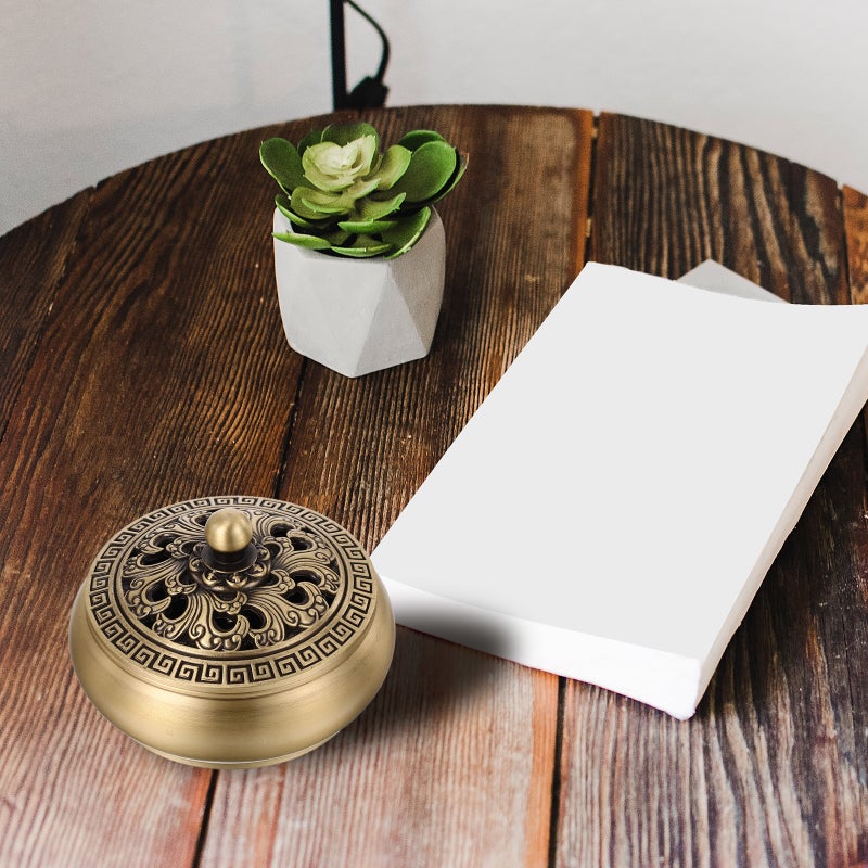 Vintage Style Incense Burner Damaskeen Pattern Copper Incense Holder Household Ornament - Image 1