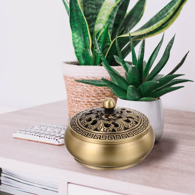 Vintage Style Incense Burner Damaskeen Pattern Copper Incense Holder Household Ornament - Image 3