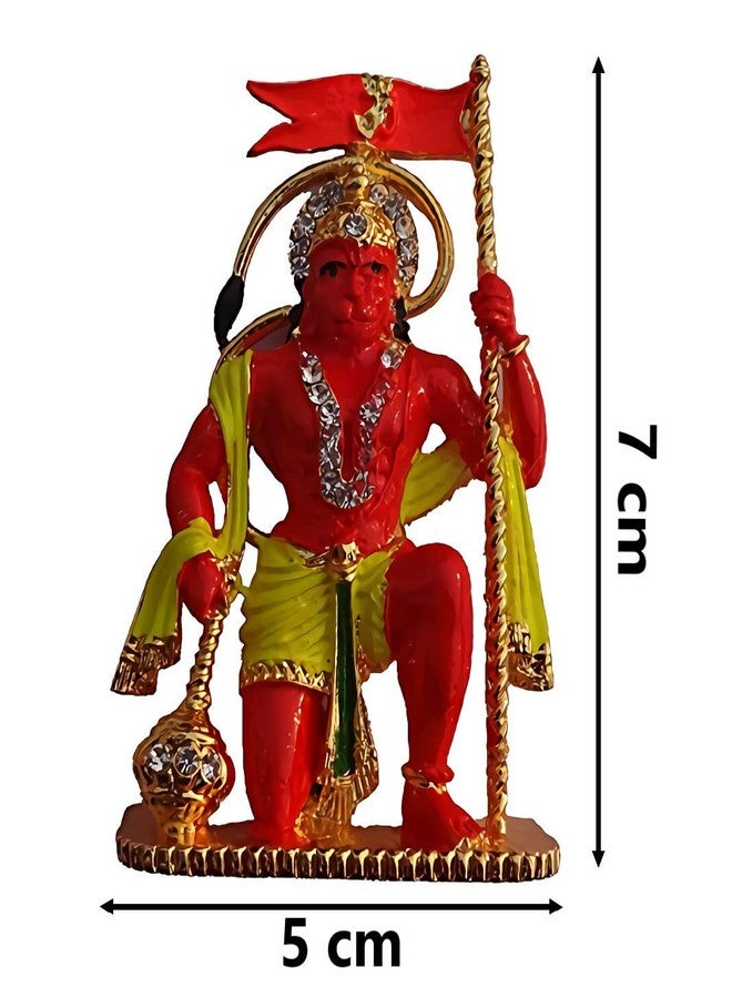 Relicon Lord Hanuman Idol | Bajrang Bali Ashirwad Flag Idol (R-133) Red Metal Statue for Car Dashboard | Mandir Pooja Murti | Home Decor | Office Showpiece (L*B*H-5 x 1 x 7 Cm) - Image 2