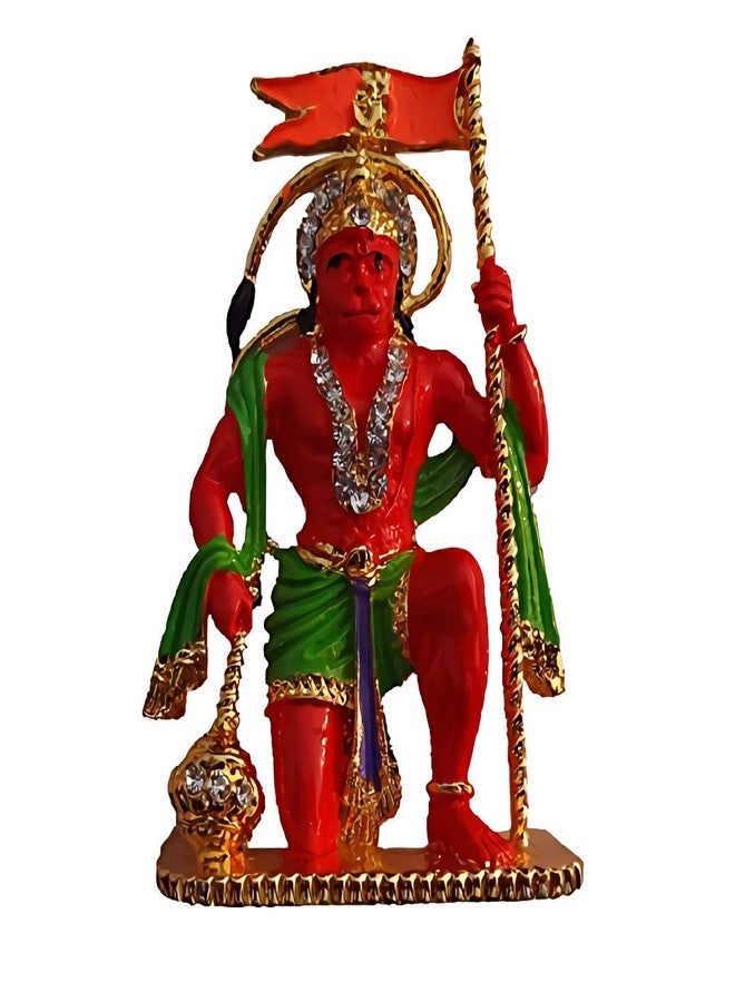 Relicon Lord Hanuman Idol | Bajrang Bali Ashirwad Flag Idol (R-133) Red Metal Statue for Car Dashboard | Mandir Pooja Murti | Home Decor | Office Showpiece (L*B*H-5 x 1 x 7 Cm) - Image 3