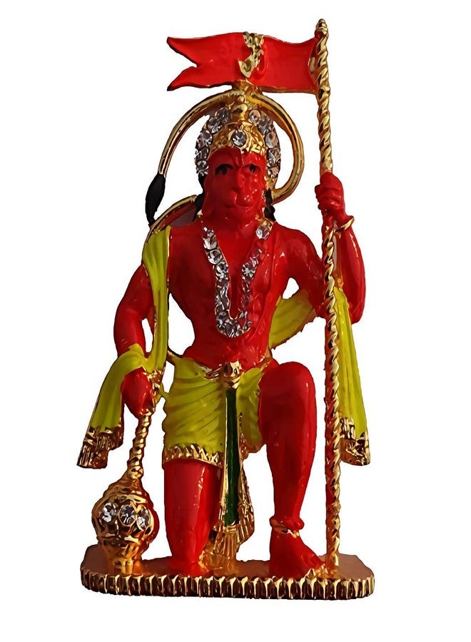 Relicon Lord Hanuman Idol | Bajrang Bali Ashirwad Flag Idol (R-133) Red Metal Statue for Car Dashboard | Mandir Pooja Murti | Home Decor | Office Showpiece (L*B*H-5 x 1 x 7 Cm) - Image 1