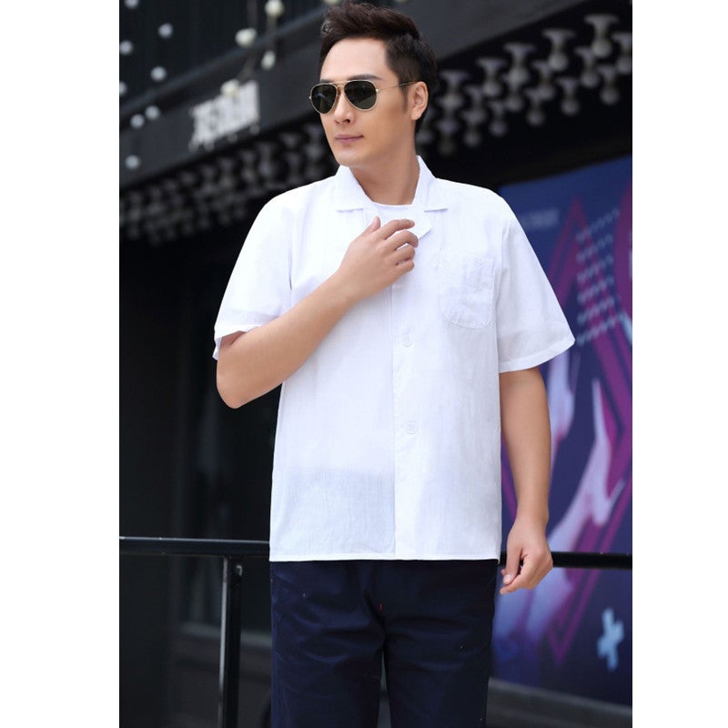 Summer Food Short-Sleeved Work Clothes Doctor'S Clothes Laboratory Clothes White Coat Half-Sleeved Tea Clothes Men'S Long White Coat - Image 1