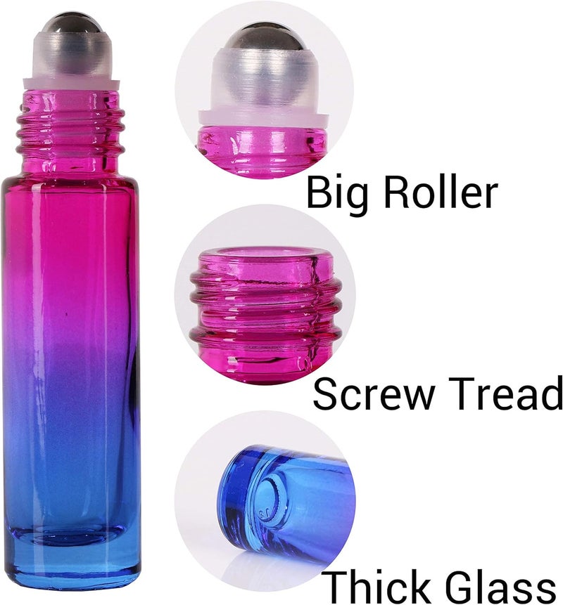 inice 12 Pack,Roller Bottles Gradient Color Glass Bottle for Essential Oils Applicator,10ml Roll on Bottle with Golden Metal Cap for Daily Care - Image 2