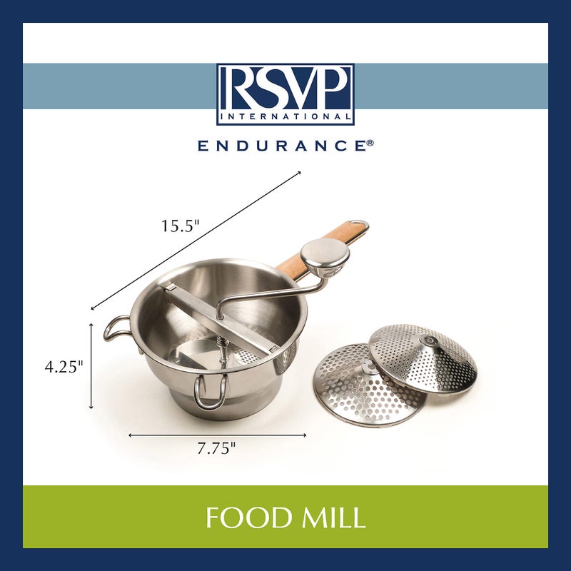 RSVP International Endurance Kitchen Tool Collection Stainless Steel Food Mill, 7.75" Diameter - Image 3