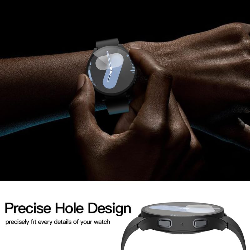 Misxi 2-Pack Hard PC Screen Protector Case for Samsung Galaxy Watch 7 44mm, Anti-Slip Ultra-thin Scratch Resistant Cover with Tempered Glass for Galaxy Watch7, Black - Image 4