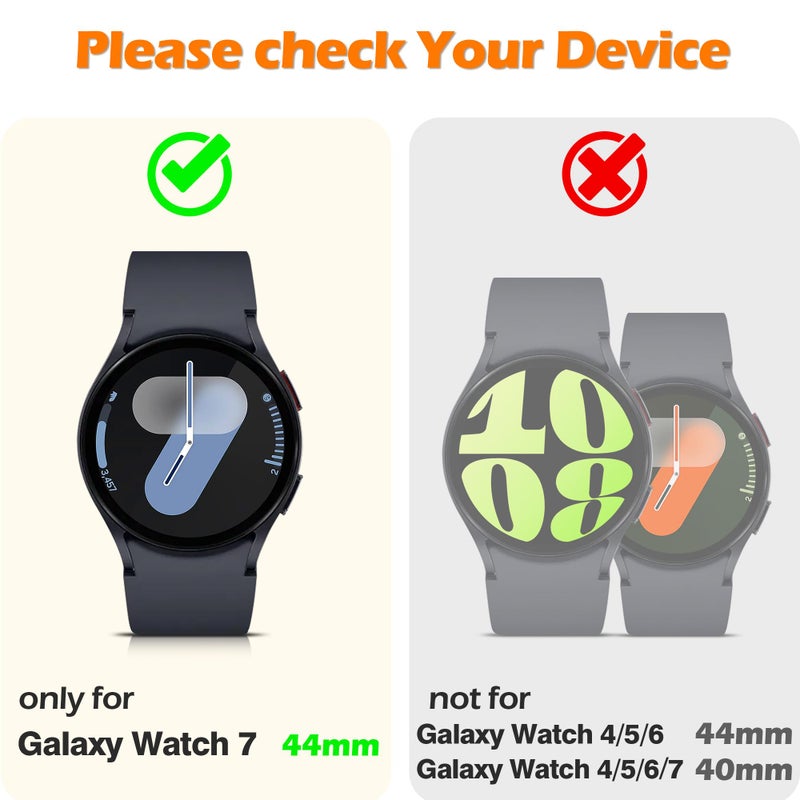 Misxi 2-Pack Hard PC Screen Protector Case for Samsung Galaxy Watch 7 44mm, Anti-Slip Ultra-thin Scratch Resistant Cover with Tempered Glass for Galaxy Watch7, Black - Image 3