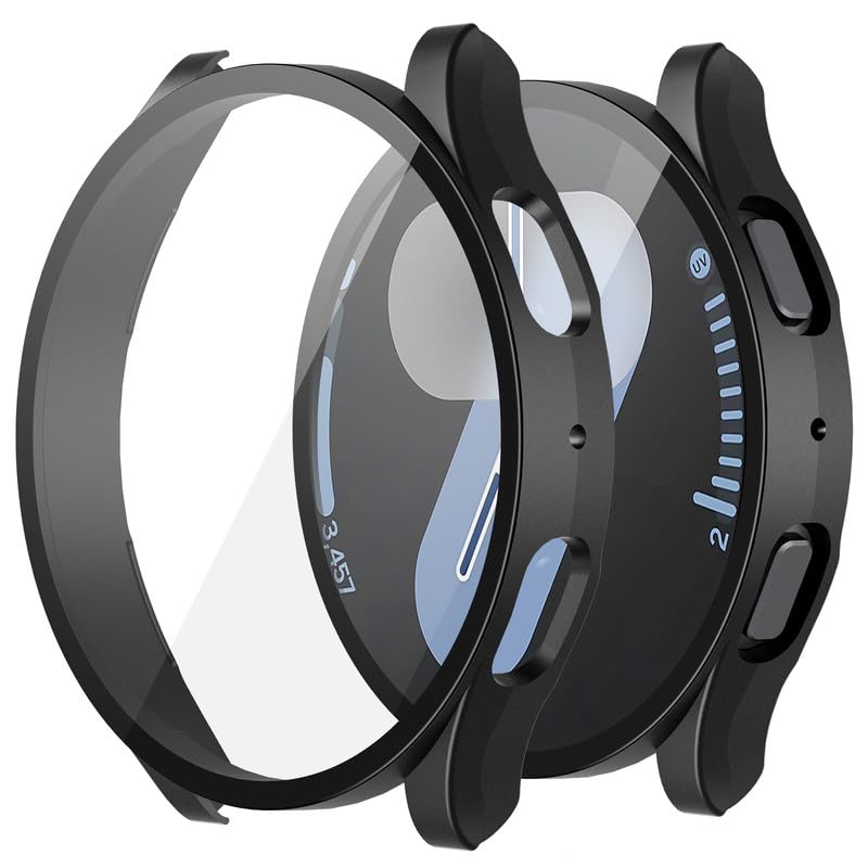 Misxi 2-Pack Hard PC Screen Protector Case for Samsung Galaxy Watch 7 44mm, Anti-Slip Ultra-thin Scratch Resistant Cover with Tempered Glass for Galaxy Watch7, Black - Image 1