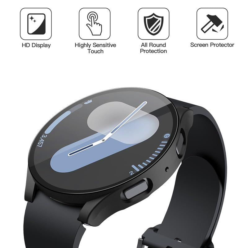 Misxi 2-Pack Hard PC Screen Protector Case for Samsung Galaxy Watch 7 44mm, Anti-Slip Ultra-thin Scratch Resistant Cover with Tempered Glass for Galaxy Watch7, Black - Image 2