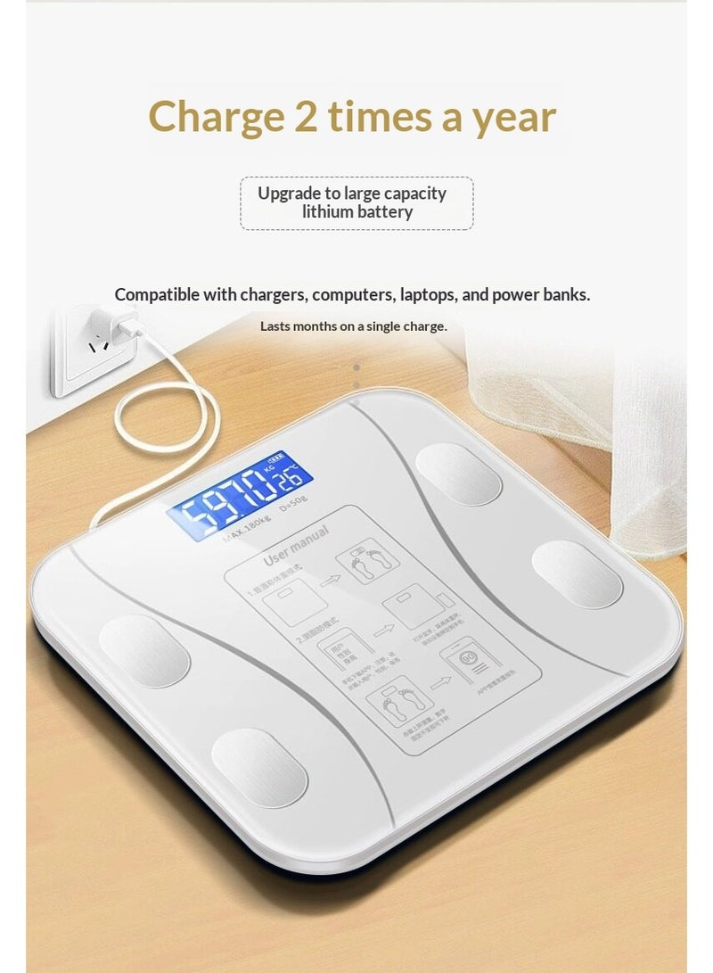 ميزان ذكي لقياس الوزن ونسبة الدهون بتقنية البلوتوث | 13 مؤشر لتكوين الجسم | 4 مستشعرات عالية الدقة | تحليل BMI | مزامنة مع التطبيق | يتحمل حتى 180 كجم | سطح زجاج مقوى - Image 3