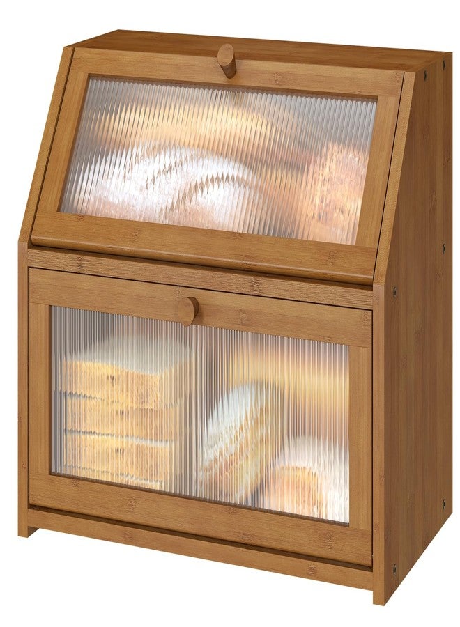 Vriccc Bread Box for Kitchen Counter, Large Bamboo Wood Double Layer Bread Box, Wooden Bread Storage Capacity - Image 1