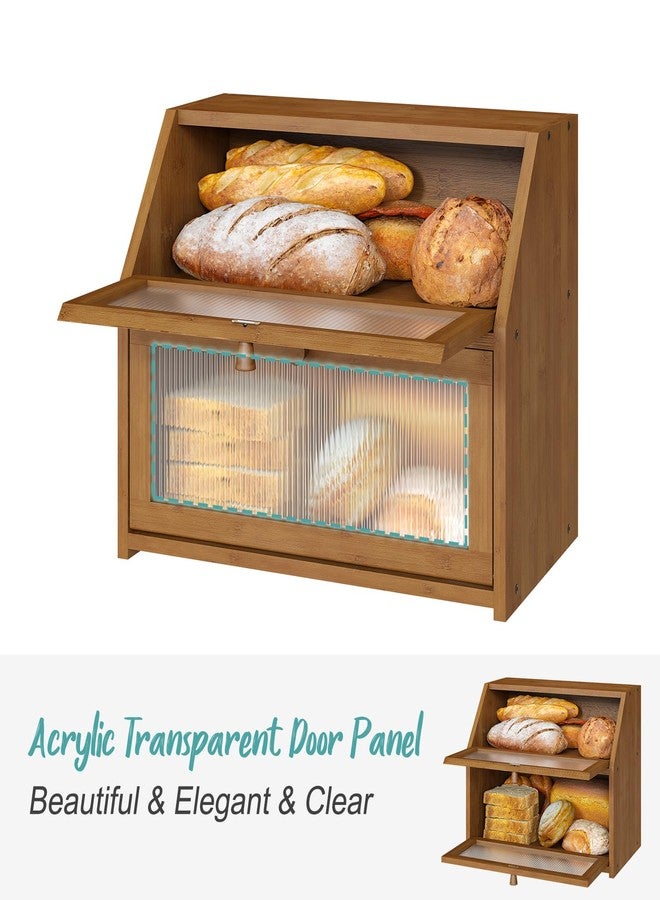 Vriccc Bread Box for Kitchen Counter, Large Bamboo Wood Double Layer Bread Box, Wooden Bread Storage Capacity - Image 4