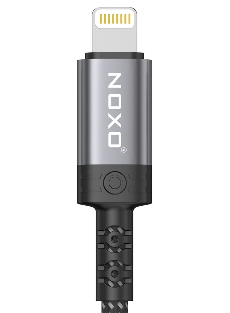 NOXO AUX-N-2 3.5mm to Lightning Cable – Audio & Charging Cable for iPhone (Braided, iOS Compatible, Gold-Plated) - Grey - Image 4