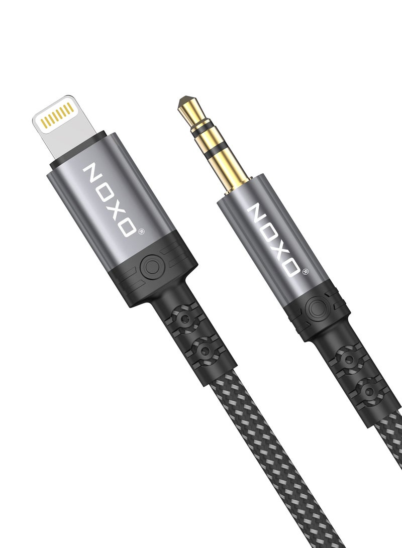 NOXO AUX-N-2 3.5mm to Lightning Cable – Audio & Charging Cable for iPhone (Braided, iOS Compatible, Gold-Plated) - Grey - Image 5