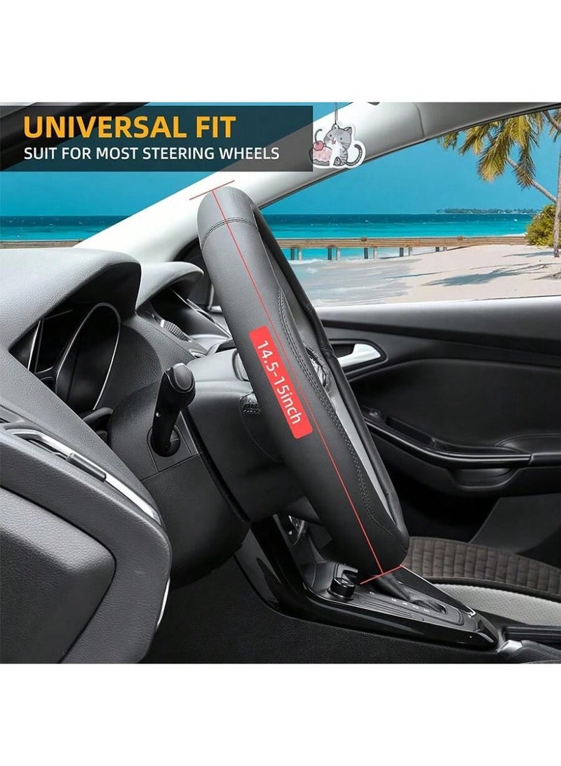 Microfiber Leather Steering Wheel Cover Universal 15 inch (Black) - Image 5