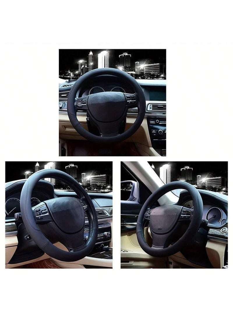 Microfiber Leather Steering Wheel Cover Universal 15 inch (Black) - Image 4