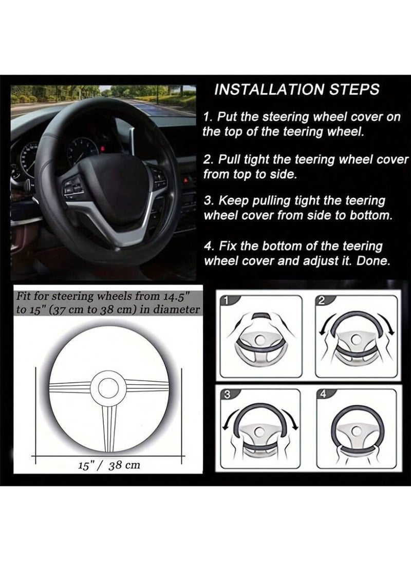 Microfiber Leather Steering Wheel Cover Universal 15 inch (Black) - Image 3