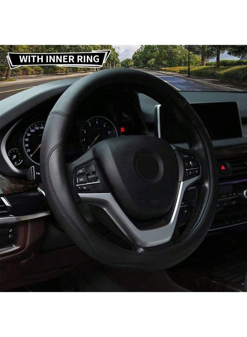 Microfiber Leather Steering Wheel Cover Universal 15 inch (Black) - Image 1