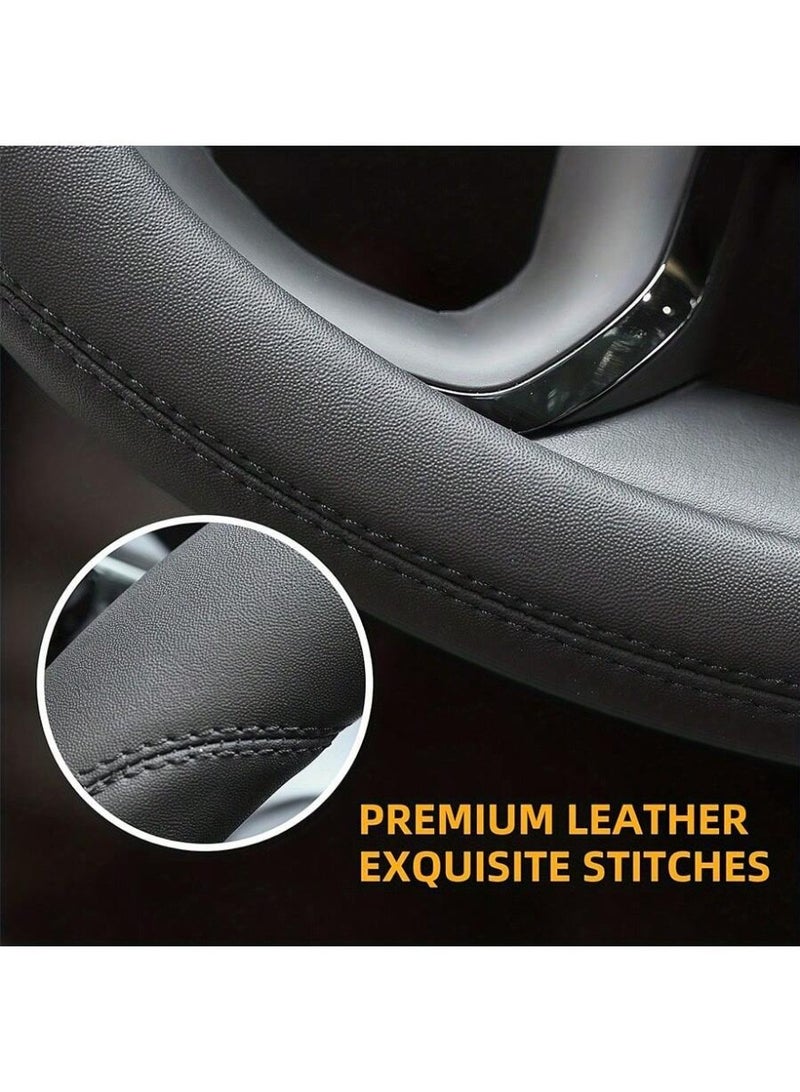 Microfiber Leather Steering Wheel Cover Universal 15 inch (Black) - Image 2