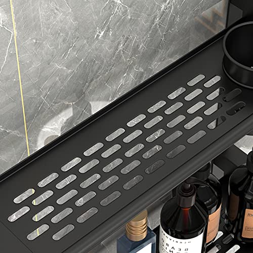 wolpin Stainless Steel Wall Shelves with Towel Hanger & Hooks Multipurpose Wall Mount Bathroom Storage Rack Box Strong Bathroom Accessories Rack Shelf, Set of 1, Black - Image 3