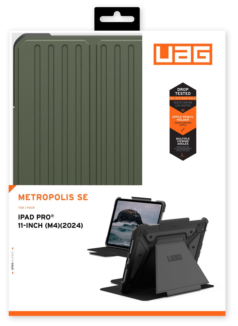 Urban Armor Gear - UAG Metropolis SE for iPad Pro 11 inch Case Cover (2024) M4 with Pencil Holder and Adjustable Multi-Angle Viewing Stand - Olive - Image 1