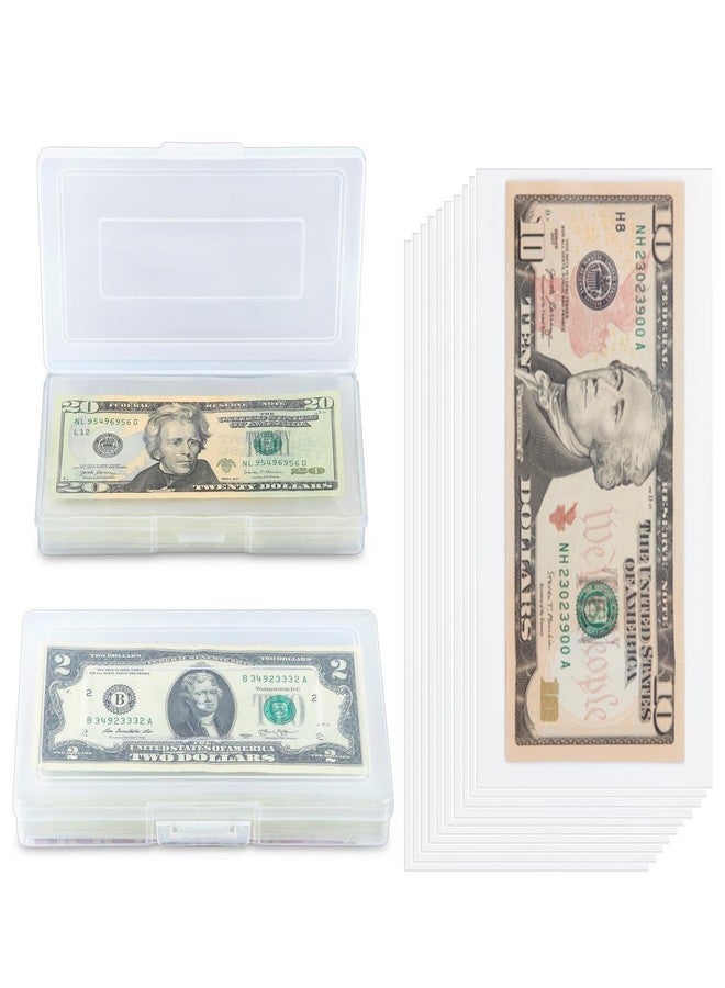 MUQING 200 Packs Currency Sleeves with Plastic Storage Case, PP Material Clear Dollar Bill Holder for Collector, Paper Money Currency Sleeves Top Loading, Protector for Banknote, Stamp and Coupons - Image 1