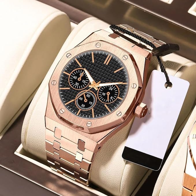 SWADESI STUFF Stainless Steel Metallic Multi Dial Multi Case Multi Belt Analogue Watches For Men (Copper) - Image 3